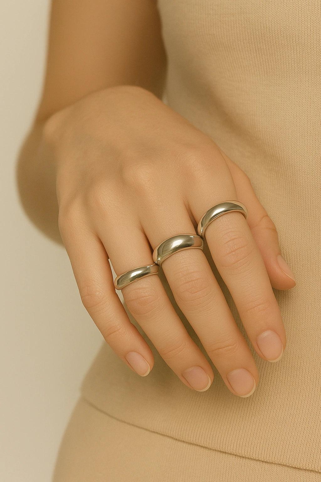 6-Piece Silver Chunky Adjustable Ring Set