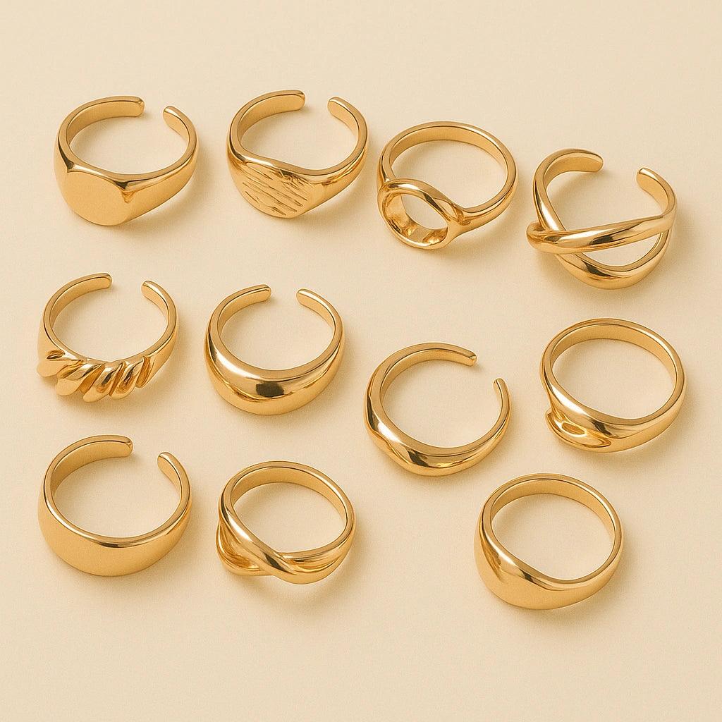 Chunky Gold Adjustable Rings Set – 9pcs Mix Style