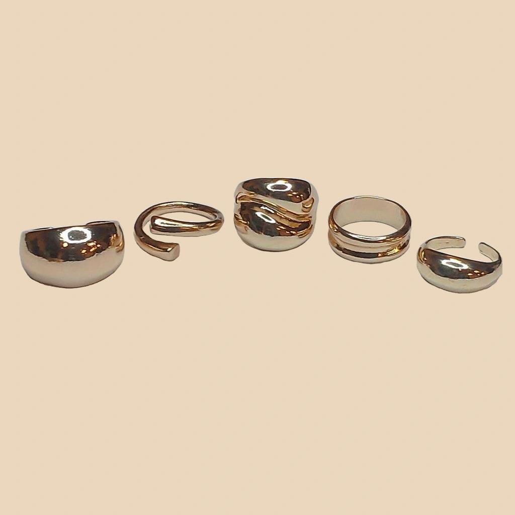 Glossy Chunky Gold Rings Set