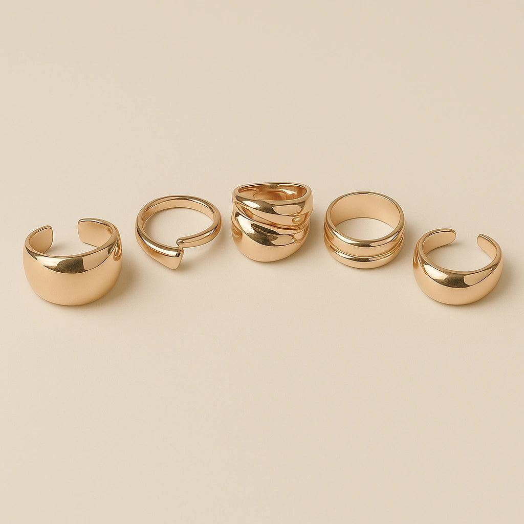Glossy Chunky Gold Rings Set
