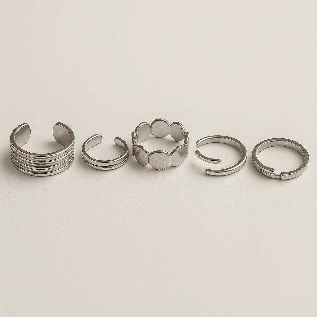 Silver Adjustable Minimal Ring Set