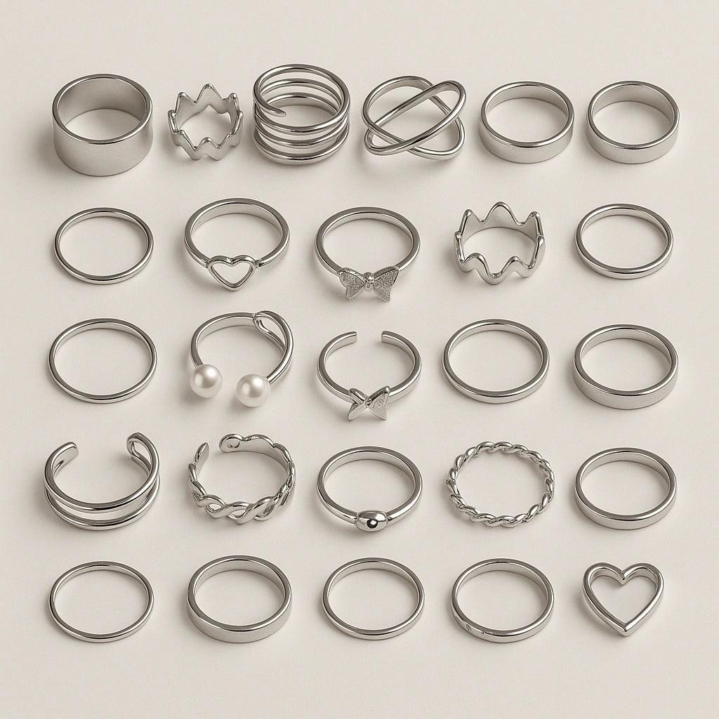 Silver Aesthetic Midi Ring Set